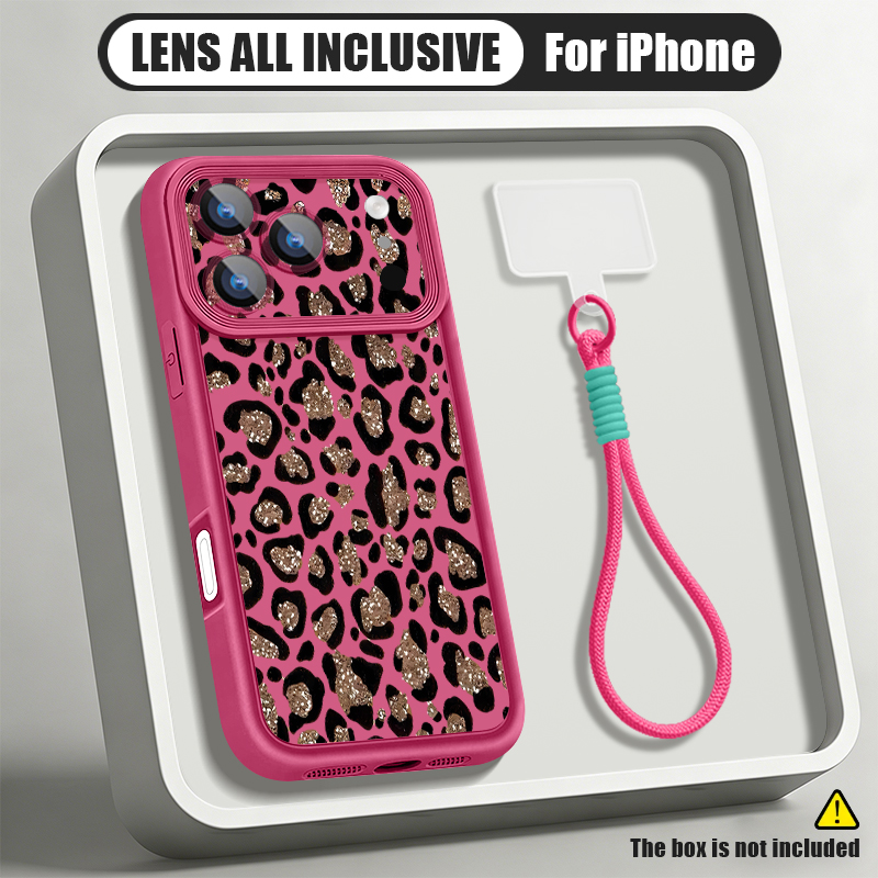 Phone Cases For Iphone 16 - Bruin luipaardprint telefoonhoesje met polsbandje voor