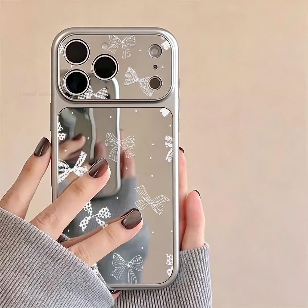 Phone Cases For Iphone 16 - Elegante witte telefoonhoes met strik, spiegel